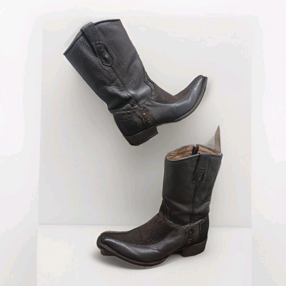 Forastero Men 9 Side Zip Boots Brown Leather Square Toe Exotic Print Western